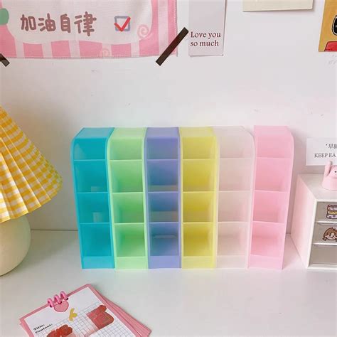 Desktop-Stationery-Organizer-Macaroon-Color-Pen-Holder-4-Girds-Desk ...