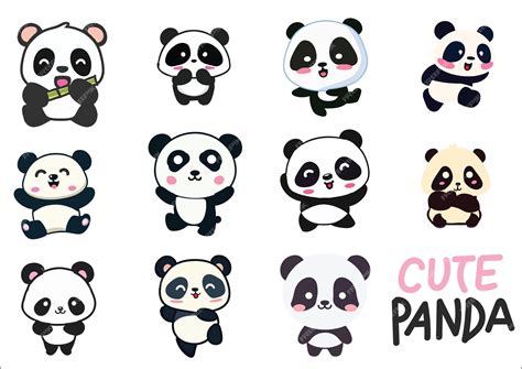 Premium Vector | Set of cute kawaii pandas