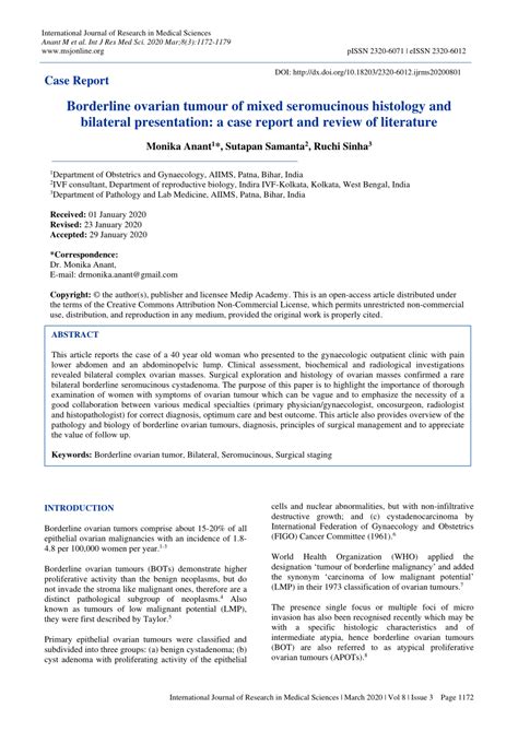 (PDF) Borderline ovarian tumor of mixed sero-mucinous histology and bilateral presentation: a ...