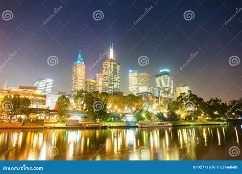 Melbourne Cityscape at Night Stock Photo - Image of panorama ...