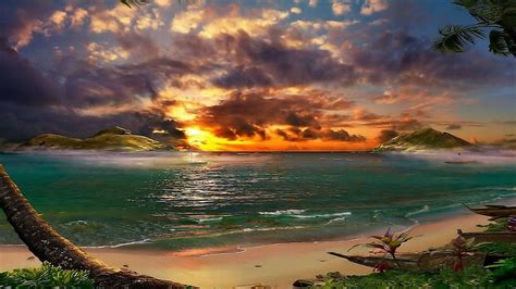 Tropical Beach Sunset Wallpaper Desktop - WallpaperSafari