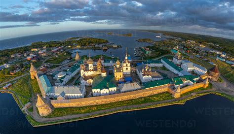 Aerial view of Solovetsky Monastery, Russia stock photo