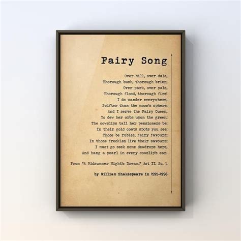 Fairy Song A Poem by William Shakespeare Poster Print | Etsy | Poems by william shakespeare ...