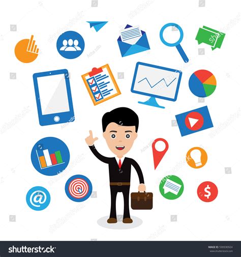 Businessman Cartoon Social Media Digital Marketing Stock Vector (Royalty Free) 590930924 ...