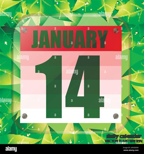 January 14 icon. Calendar date for planning important day with green ...