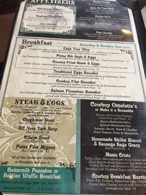 Menu at The Gambling Cowboy steakhouse, Temecula