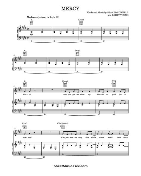 Mercy Sheet Music Brett Young - ♪ SHEETMUSIC-FREE.COM