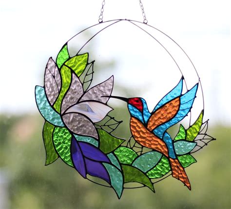 Stained Glass Art Suncatcher Window panel Bird Hummingbird | Etsy ...