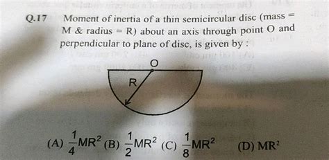 Calculate the moment of inertia of a semicircular disc of mass M and ...