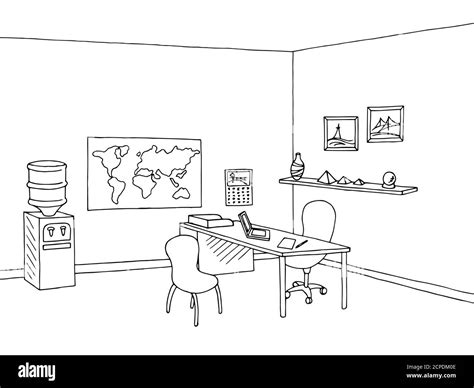 Travel agency office interior graphic black white sketch illustration vector Stock Vector Image ...