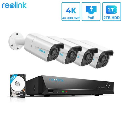 Reolink 4K Ultra HD PoE Security Camera System, 4pcs Wired 8MP Outdoor PoE IP Cameras, 8MP 8 ...