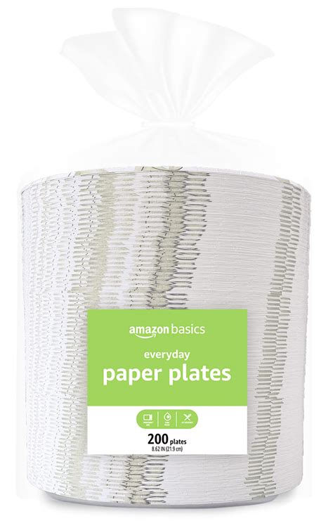 Amazon Basics Everyday Paper Plates, 9 Inch, Disposable, 200 Count