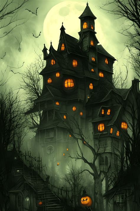 8k Realistic Halloween Background with Haunted House · Creative Fabrica