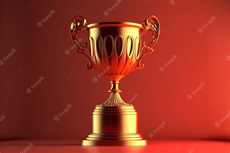 Premium Photo | Gold trophy on red background with copy space Generative Ai