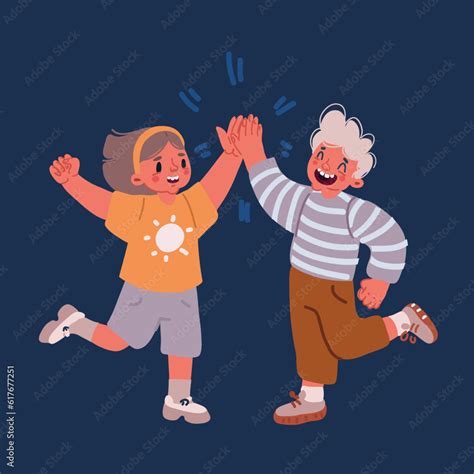 Cartoon vector illustration of Happy kids giving high five together in ...