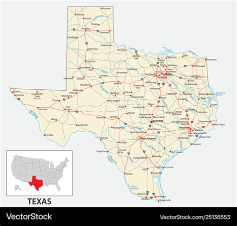 Road map us american state texas Royalty Free Vector Image