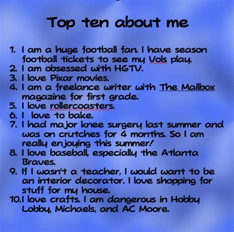 Top Ten Things About Me - Swimming Into Second