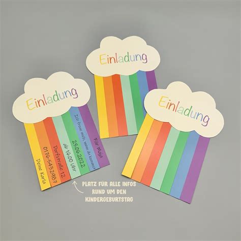 Regenbogen-Wolke Einladungskarte zum Basteln, Kindergeburtstag - Etsy.de