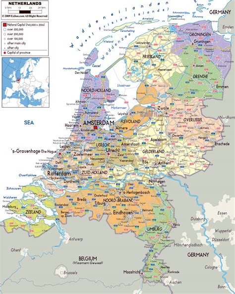 Grande mapa político y administrativo de Holanda con carreteras, ciudades y aeropuertos | Países ...