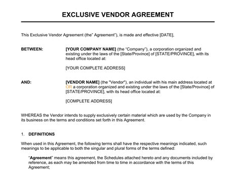 Exclusive Vendor Agreement