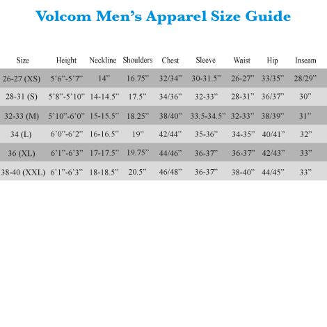 Volcom Size Chart Mens - Greenbushfarm.com