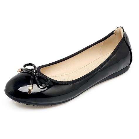 Womens Foldable Bow Slip On Ballet Flats Dress Shoes - Black - CG1864GGYM2 | Flat dress shoes ...