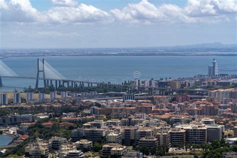 Lisbon Vasco Da Gama Bridge Aerial View Panorama Stock Photo - Image of highway, crossing: 237450516