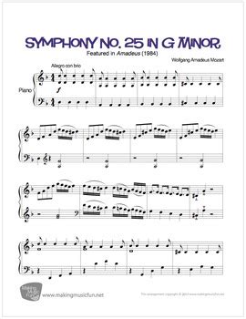 Symphony No. 25 (Mozart) | Sheet Music for Piano Solo (Digital Print)