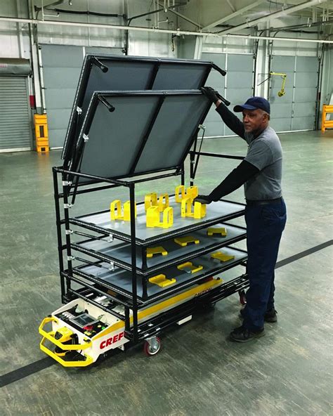 Drawbridge-shelf style cart design provides flexibility in material handling