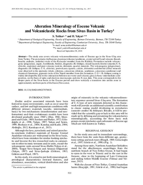 (PDF) Alteration mineralogy of eocene volcanic and volcaniclastic rocks from Sivas basin in ...