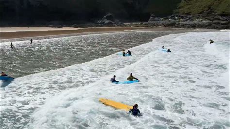 Wild and Free Adventures - Surfing, Mawgan Porth, Newquay, Cornwall, UK - 4K Aerial UAV Drone ...