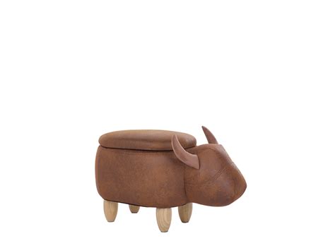 Faux Leather Storage Animal Stool Brown COW | ex Factury at Fair Price - Right to Return within ...