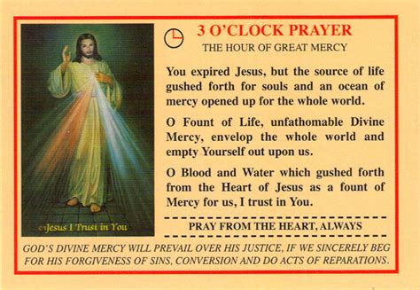 Prayer Cards: 3 O'Clock Prayer (Credit Card Size)