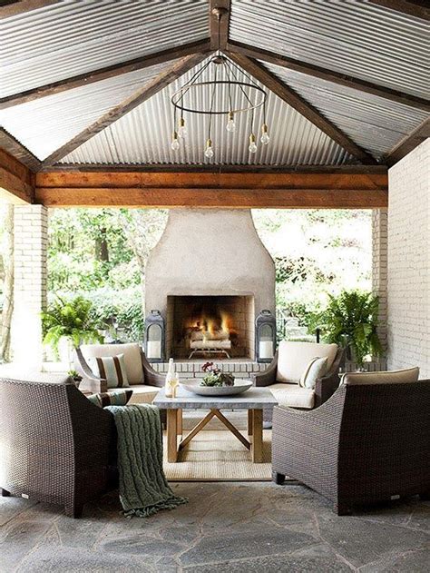 Outdoor Fireplaces Designs would love to cover the back porch with a exposed galvanized steel ...