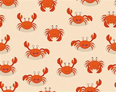 Seamless pattern of cute cartoon red crabs on beach background - Vector ...