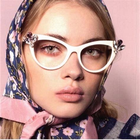 Women New Trendy Luxury Rhinestone Cat Eye Eyewear Frames Optical ...