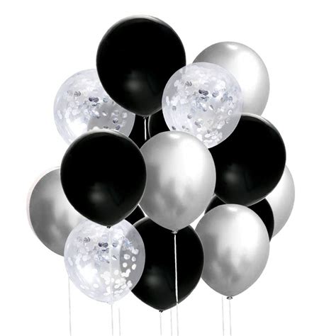 Buy 50 Pcs 12 Inches Black and Silver Balloons, Silver Confetti ...