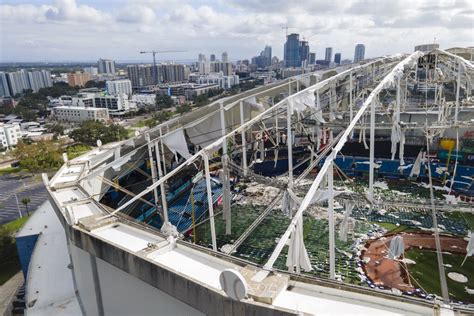 Tampa's Tropicana Field roof ripped off by winds during Hurricane Milton