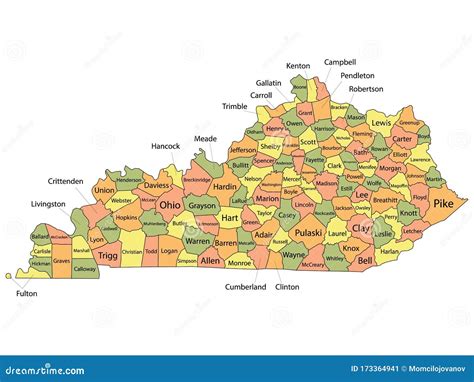 Kentucky County Map stock vector. Illustration of kentucky - 173364941