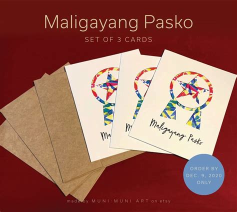 Set of 3 Maligayang Pasko Card with Brown Envelope - Prism Design, Parol Star Design | Holiday ...