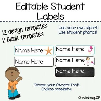 Student Name Labels Editable by KinderBerry | Teachers Pay Teachers