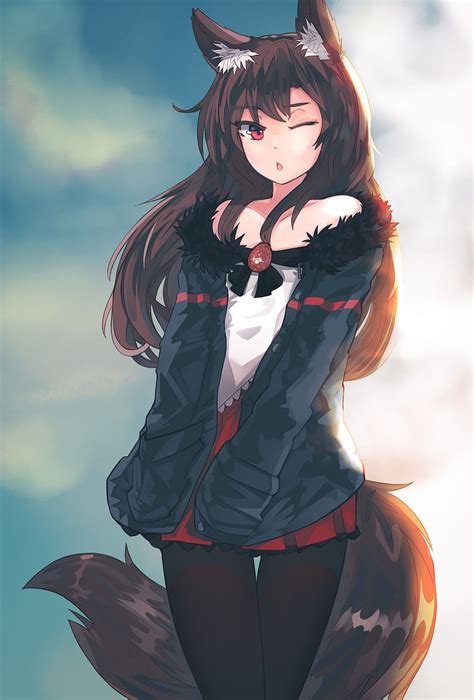 Long hair, Red eyes, Brunette, Anime, Anime girls, Imaizumi, anime cute red wolf girl HD phone ...