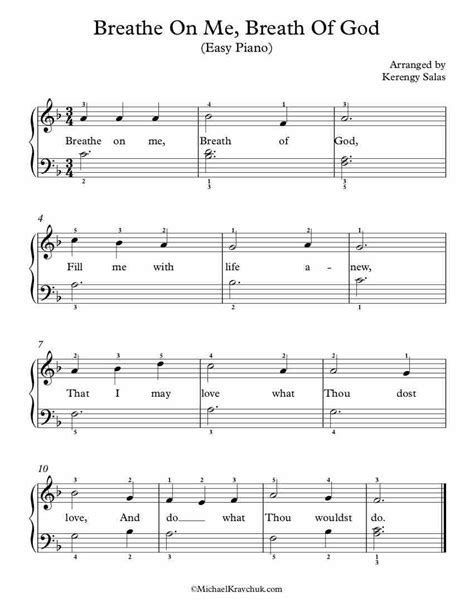 Free Piano Arrangement Sheet Music – Breathe On Me Breath Of God ...