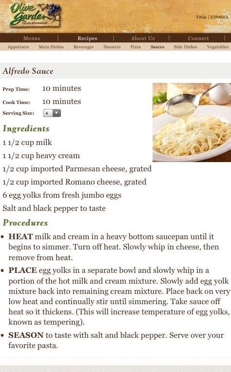 The Actual Olive Garden Alfredo Sauce Recipe “From Their Website ...