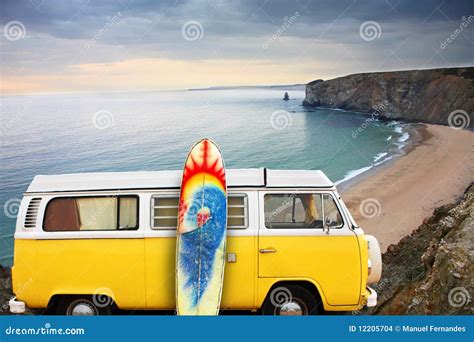 Van And Surf Board At A Beach Stock Images - Image: 12205704