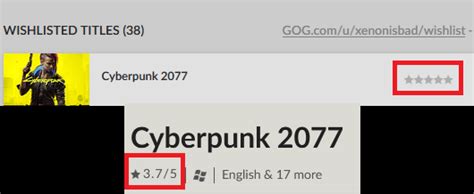 Cyberpunk showing wrong user rating on GOG wishlist : r/gog