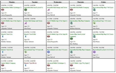 Schedule — Burlington Dance Company