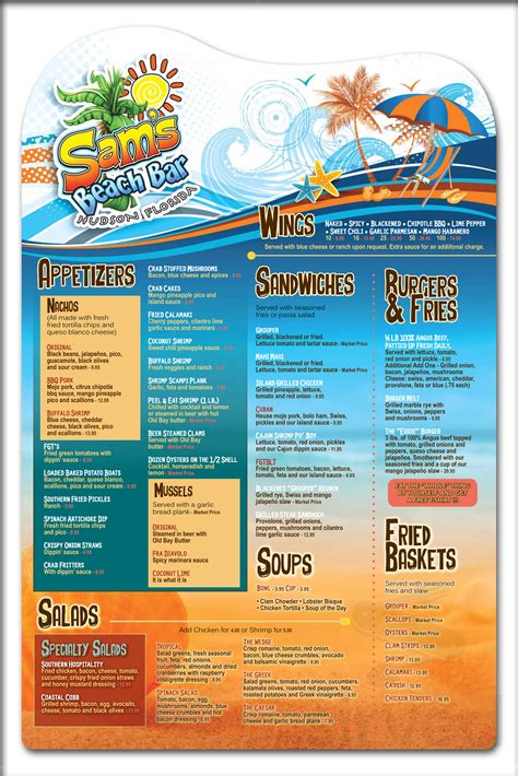 Sam's Beach Bar menu in Hudson, Florida, USA