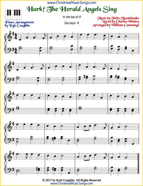 Hark! The Herald Angels Sing piano sheet music - free printable PDF