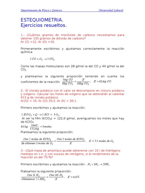 Estequiometria. Ejercicios resueltos